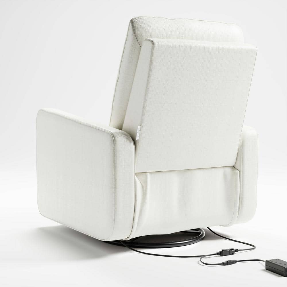 Ivory Basketweave Fully Upholstered Power Recliner Swivel Glider