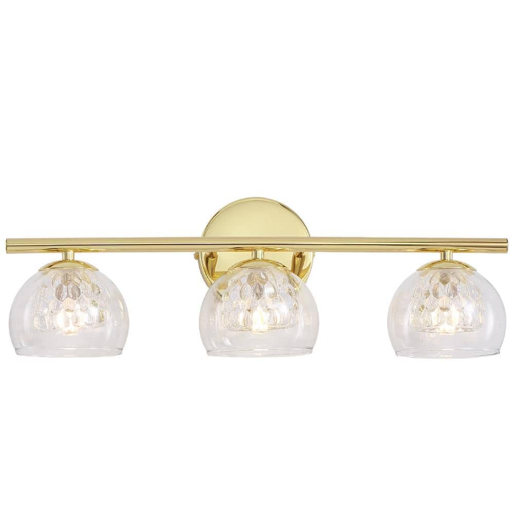 20 in. 3-Light Gold Vanity Light with Clear Glass Outer Shade and Clear Cry