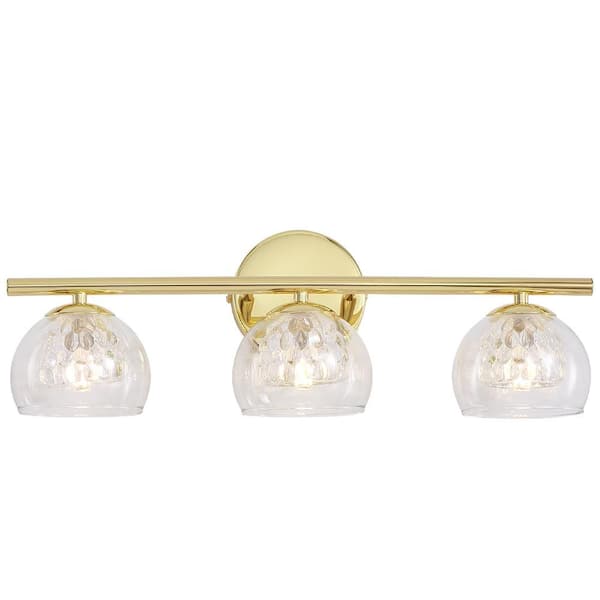 Unbranded 20 in. 3-Light Gold Vanity Light with Clear Glass Outer Shade and Clear Crystal Glass for Hallways/Bedroom/Bathroom