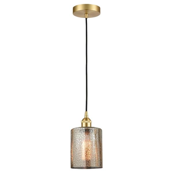 Cobbleskill 60-Watt 1-Light Satin Gold Standard Mini Pendant Light with Painted Glass Shade, No Bulbs Included