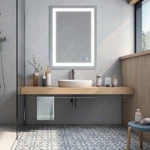 28 in. W x 36 in. H Small Rectangular Steel Framed Dimmable Wall Bathroom Vanity Mirror in White