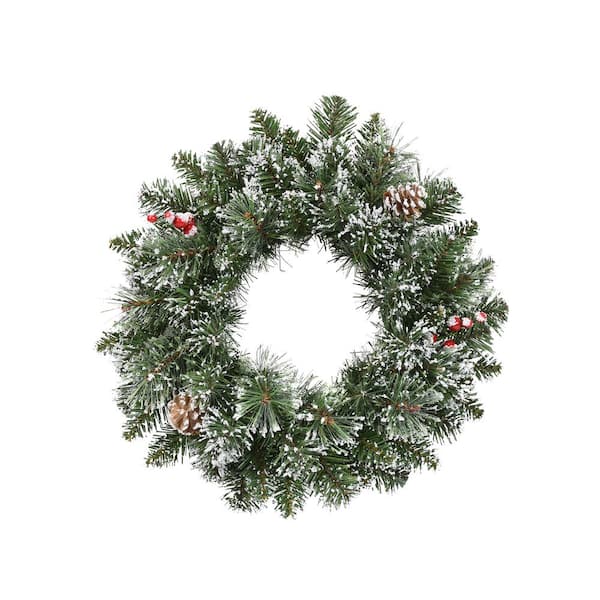 Astella 18 in. Artificial Christmas Wreath with Snow Cashmere Mix Pine 72-Tips and Pinecones and Berry