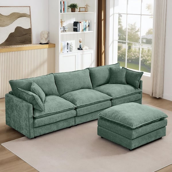 Shawn Modern 102 in. Upholstered Chenille L-Shaped Modular Sectional Sofa in Mint Green with Ottoman, Pillows, DIY