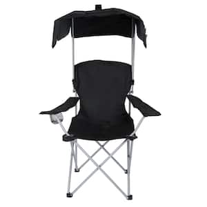 Black Oxford Fabric Camping Canopy Lounge Chair With Sunshade