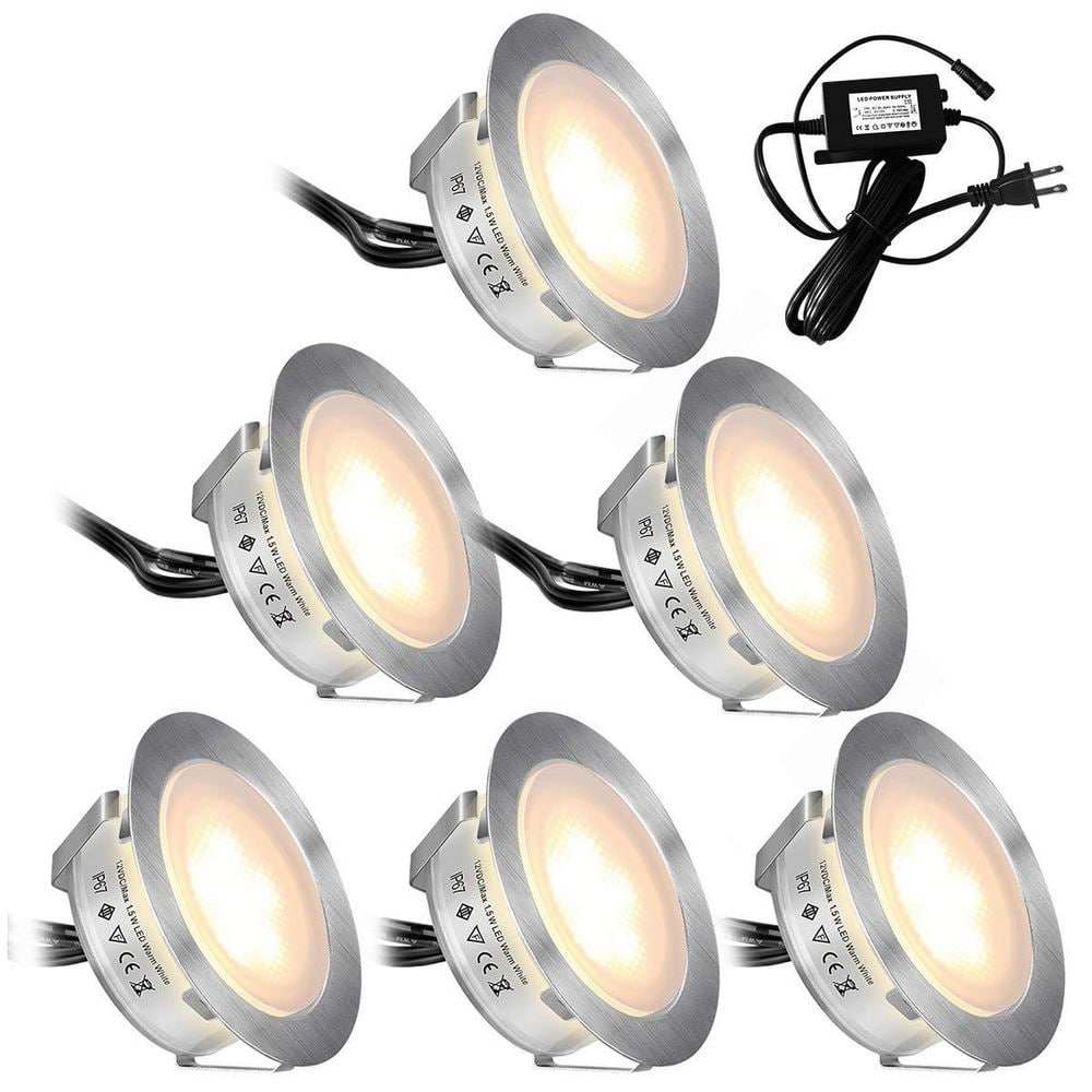 6-Pack Stainless Steel Recessed LED Deck Lights Kit Waterproof IP67 Low Vol