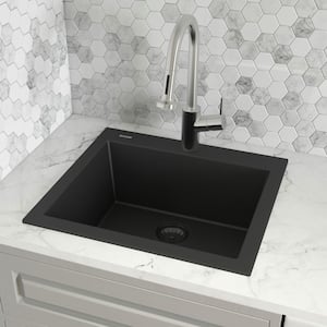 22 x 20 in. Single Bowl Drop-In Topmount Granite Composite Kitchen Sink in Midnight Black