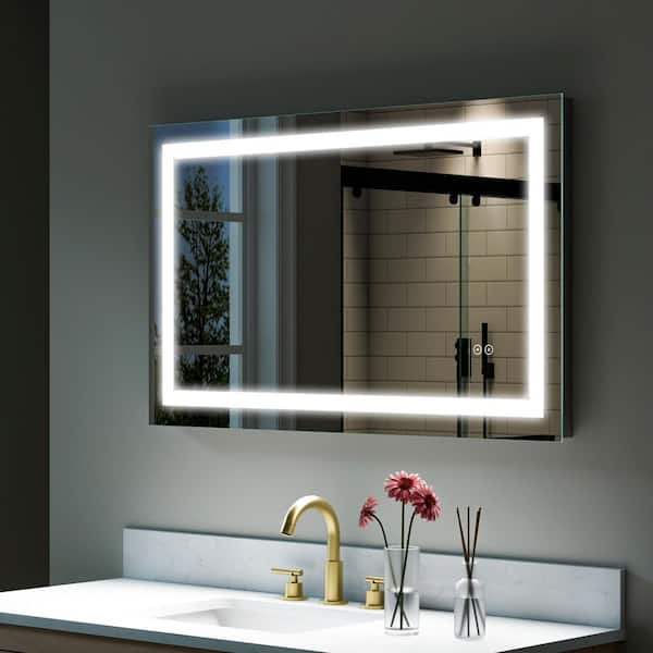 ANGELES HOME Modern 40 in. x 24 in. Rectangular Frameless Wall Fogless LED Bathroom Vanity Mirror with Lights in Silver
