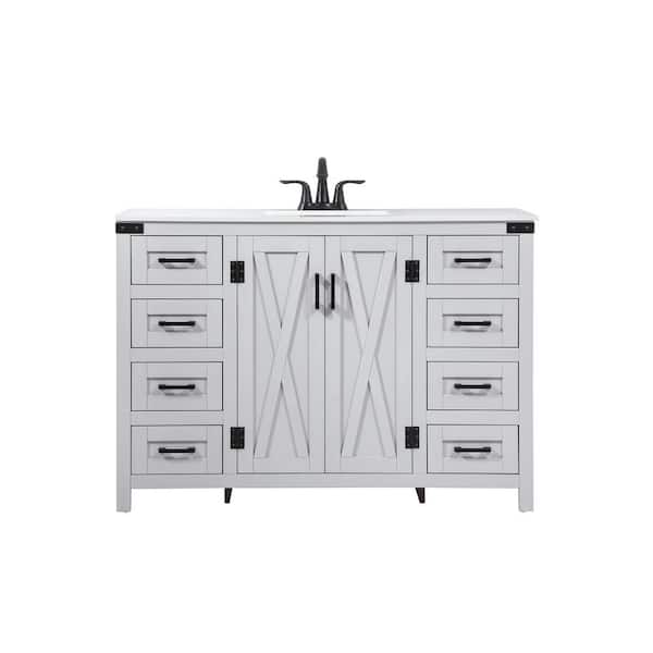 Unbranded Simply Living 48 in. W x 19 in. D x 34 in. H Bath Vanity in Grey with Ivory White Engineered Marble Top