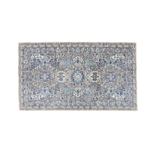 Grey and Navy 2 ft. x 4 ft. Medallion Turkish Chenille Area Rug