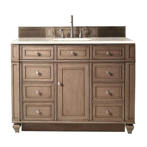 James Martin Vanities Bristol 48 in. W x 23.5 in. D x 34 in. H Bath Vanity in Whitewashed Walnut with Eternal Marfil Quartz Top