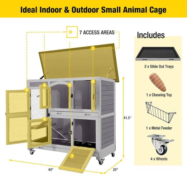 aivituvin 2 Story Rabbit Hutch On Wheels (Inner Space 8.32 sq.ft