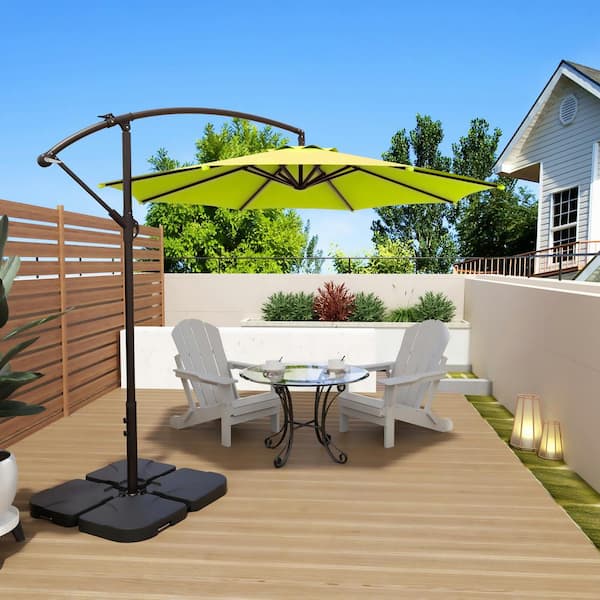 Bayshore Outdoor 10 ft. Hanging Offset Cantilever Patio Umbrella with Easy Crank Lift and Cross Base in Lime