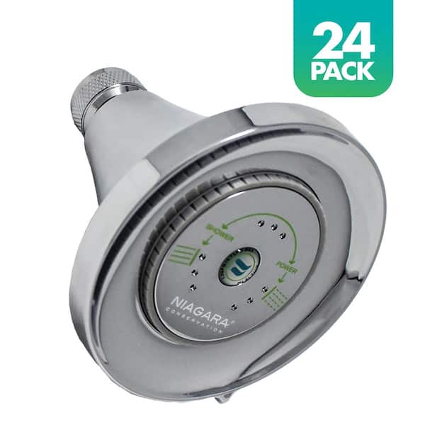 Niagara Conservation Earth Luxe 3-Spray with 1.25 GPM 3.35 in. Wall Mount Adjustable Fixed Shower Head in Chrome, 24-Pack