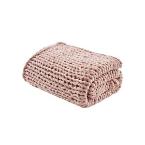 Chunky Double Knit Blush 50 in. x 60 in. Handmade Throw Blanket