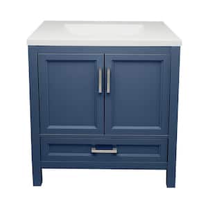 Nevado 31 in. W x 22 in. D x 36 in. H Bathroom Vanity in Navy Blue with single Cultured Marble Top in White