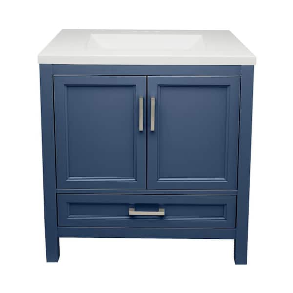Ella Nevado 31 in. W x 22 in. D x 36 in. H Bathroom Vanity in Navy Blue with single Cultured Marble Top in White
