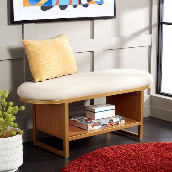 SAFAVIEH Iona Cream/Walnut Entryway Bench With Cushion 42.01 in.