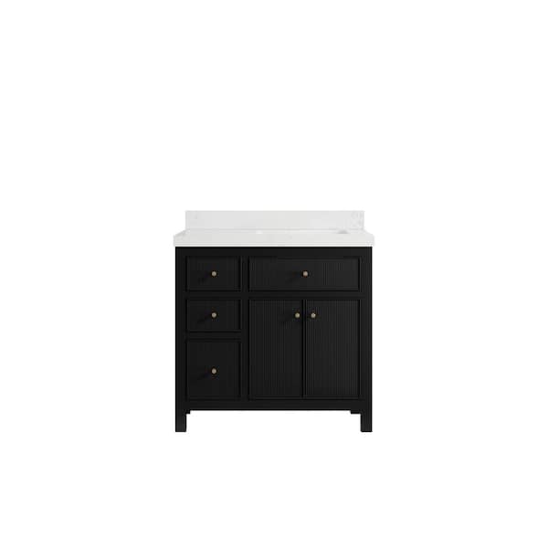 Willow Collections Sonoma 36 in. W x 22 in.D x 36 in. H Right Offset Sink Bath Vanity in Black with 2 in.Empira Quartz Top