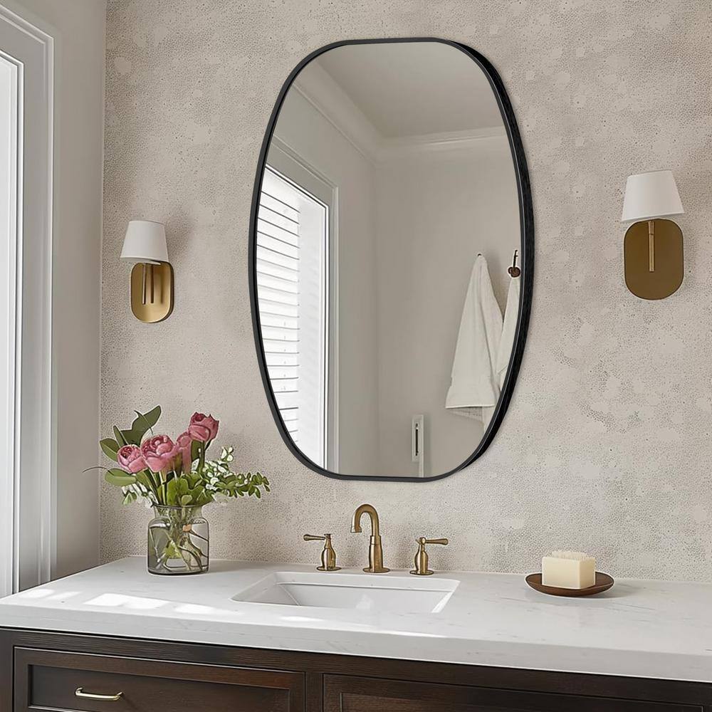 20x30 Inch Black Oval Metal Framed Decorative Mirror