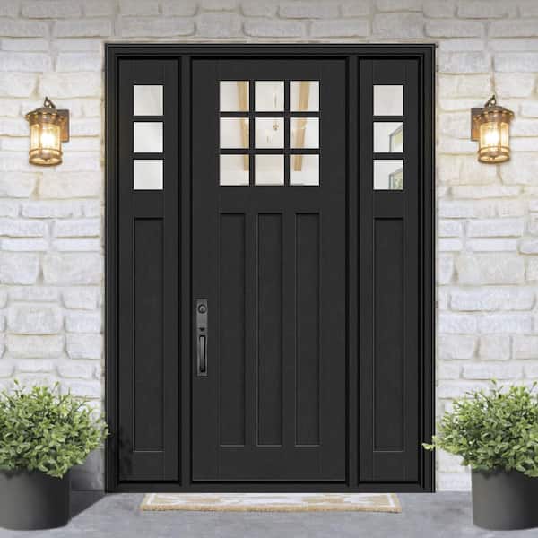Regency 68 in. x 96 in. 1/4 9L-SDL Clear Glass RHIS Onyx Fiberglass Prehung Front Door with 14in-1/4Top SLs 4-9/16