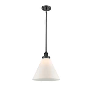 Cone 100-Watt 1 Light Matte Black Shaded Mini Pendant Light with Frosted Glass Shade