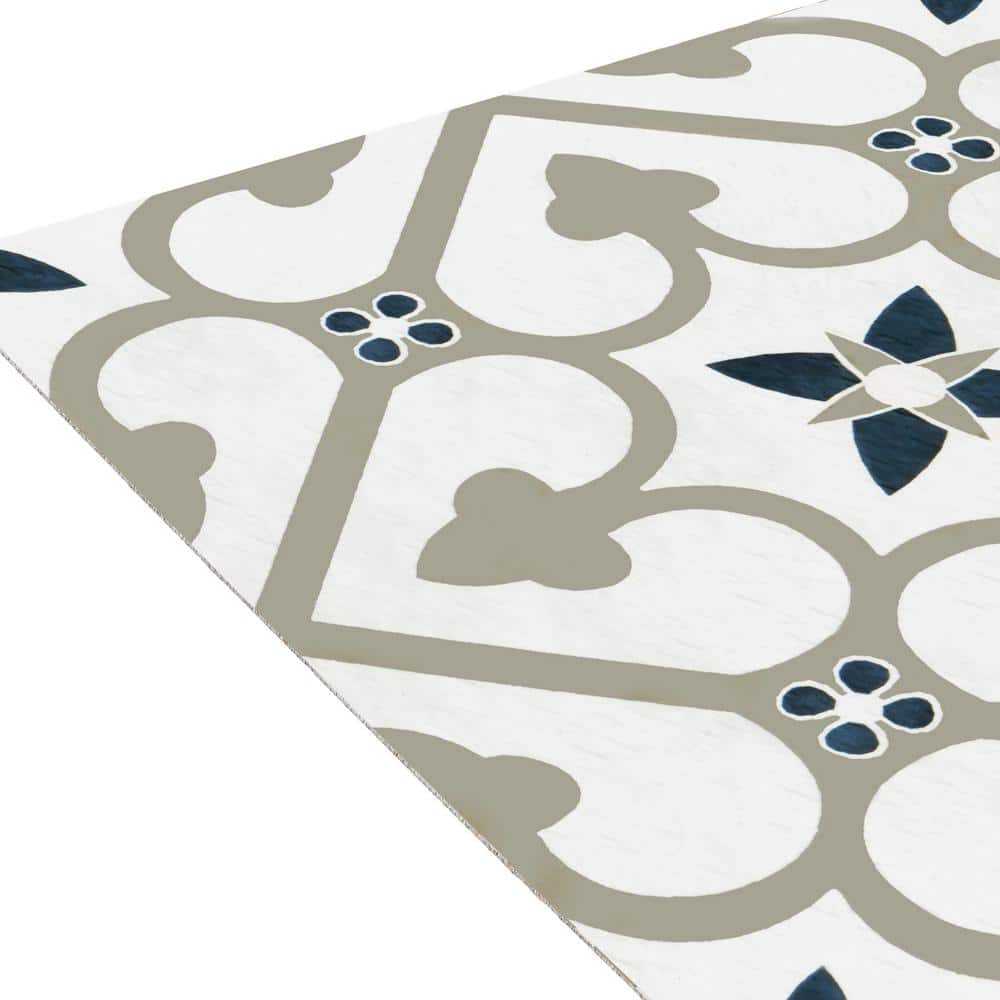 Clover Pattern Blue and Grey 12-Inch Peel and Stick Vinyl Floor Tiles