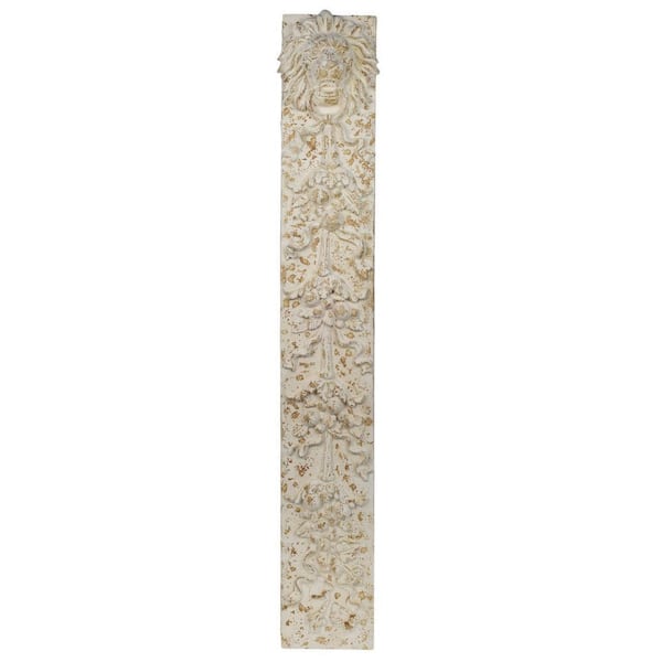 Benjara 84 in. Antique Gold Accents and White Finish Tall Lion Wooden Framed Wall Art Sculpture