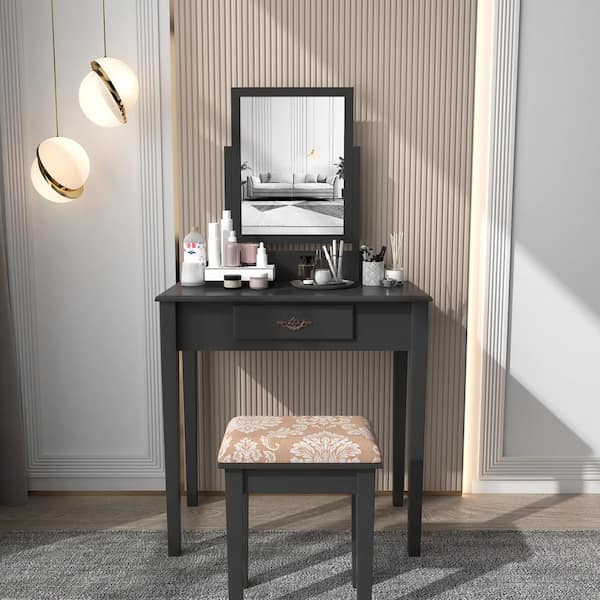 1 Drawer Black Dresser Set With Mirror, Grey Mirror Dresser Set