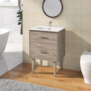 24 in. W x 18.5 in. D x 34.7 in. H Modern Single Bathroom Vanity in Gray with White Ceramic Top Set for Bathroom