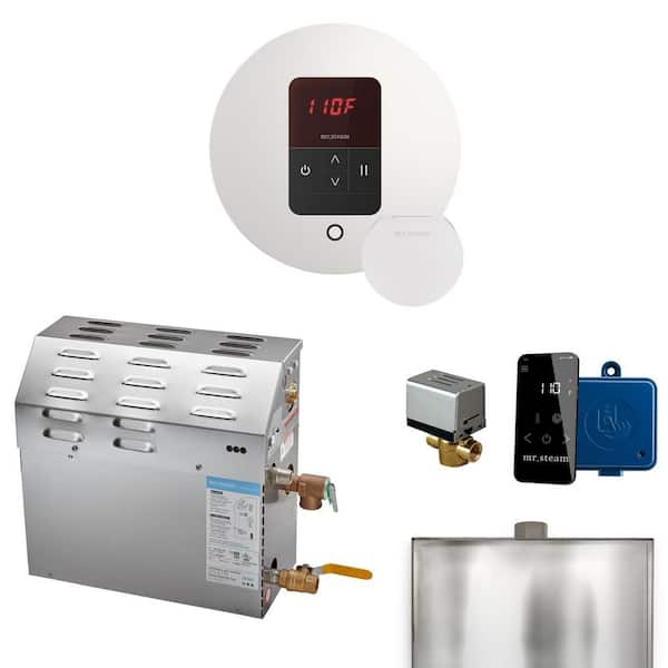 MS 15 kW (15000 W) Steam Shower Generator Package with round iTempo Control in White and Accessories