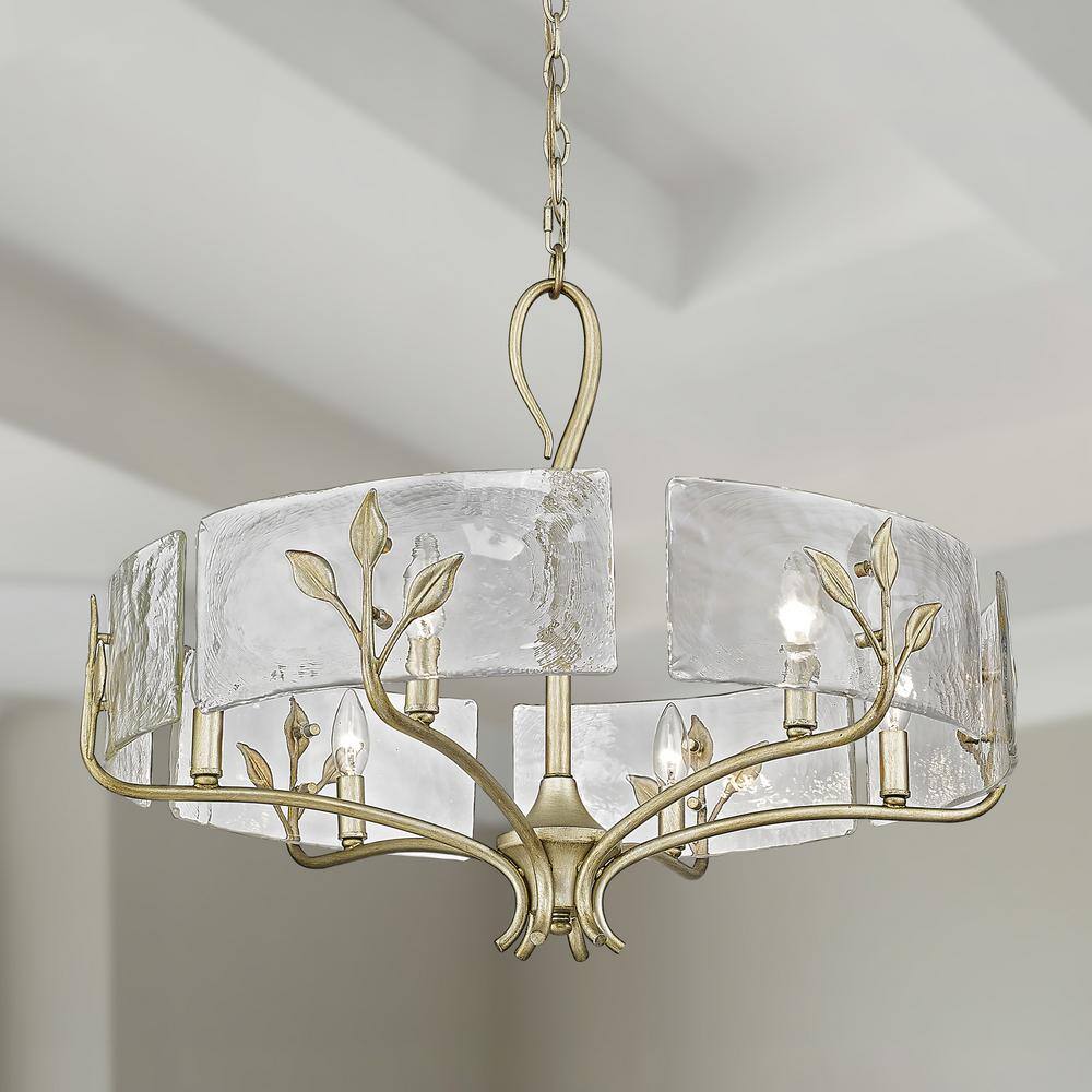 White Gold 6-Light Chandelier with Hammered Glass Shades