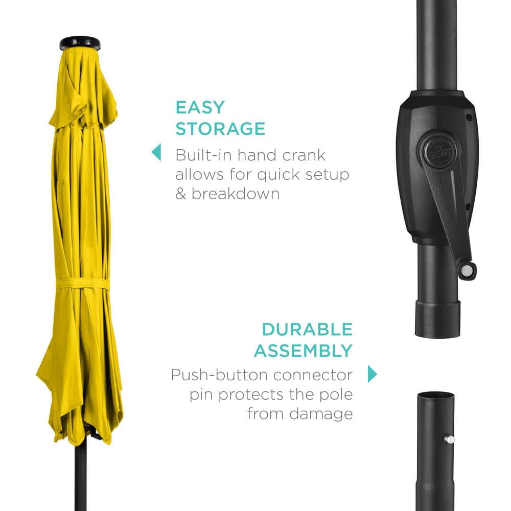 7.5ft Yellow Solar Patio Umbrella with LED Lights and Steel Pole