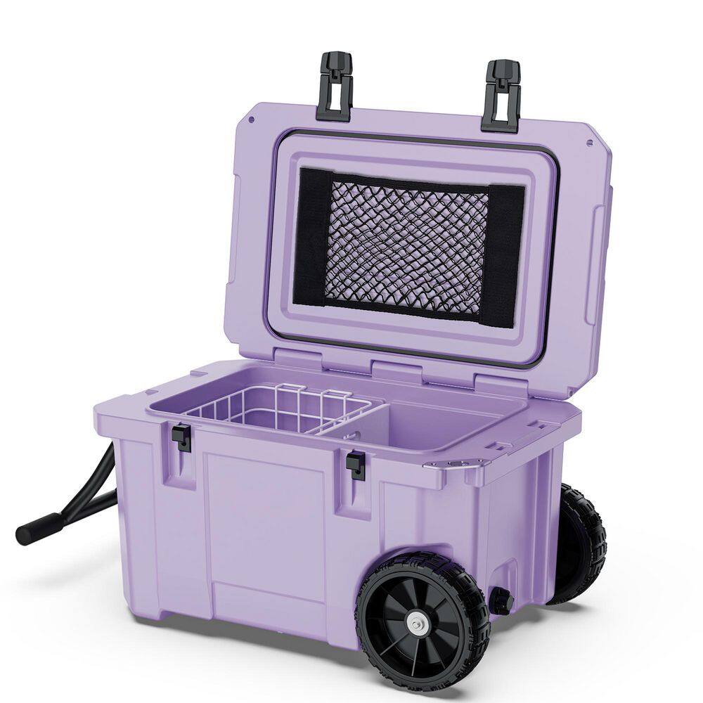 26.77 in. 55 qt. Purple Portable Leak-Proof Outdoor Insulated Cooler Food Cart Wheels Handle, Cup Holders for Camping price history on PriceWatchPro