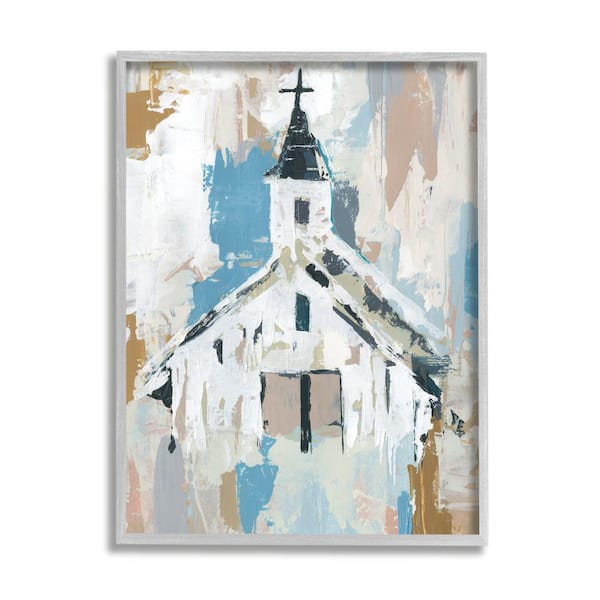 Stupell Industries "Distressed Country Church Abstract Pattern" by Annie Warren Framed Religious Texturized Art Print 16 in. x 20 in.