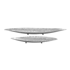 Silver Stainless Steel Decorative Bowl with Hammered Design (Set of 2)