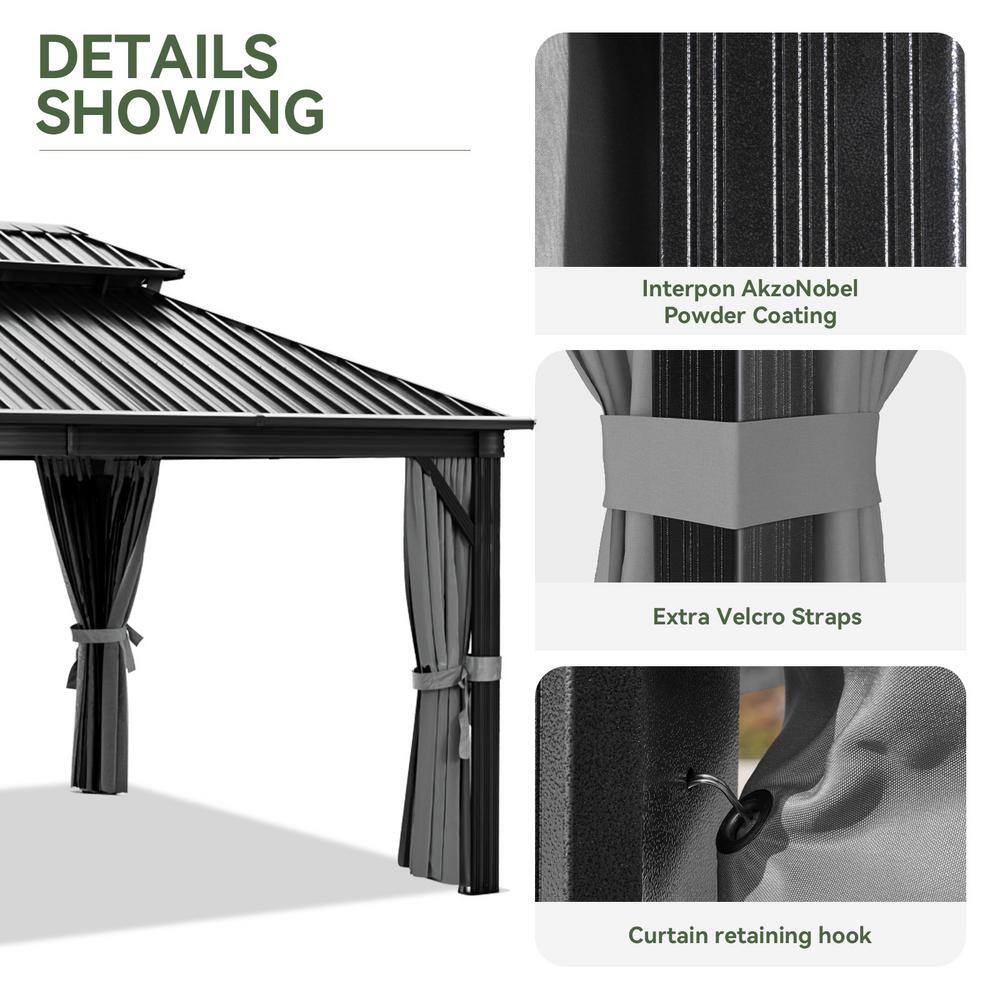 12' x 16' Galvanized Iron and Aluminum Hardtop Gazebo with Curtain and Netting