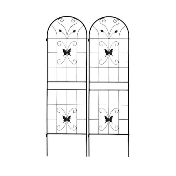 71 in. Black Metal Garden Trellis Panel with Rustproof Coating for Climbing Plants (2-Pack)