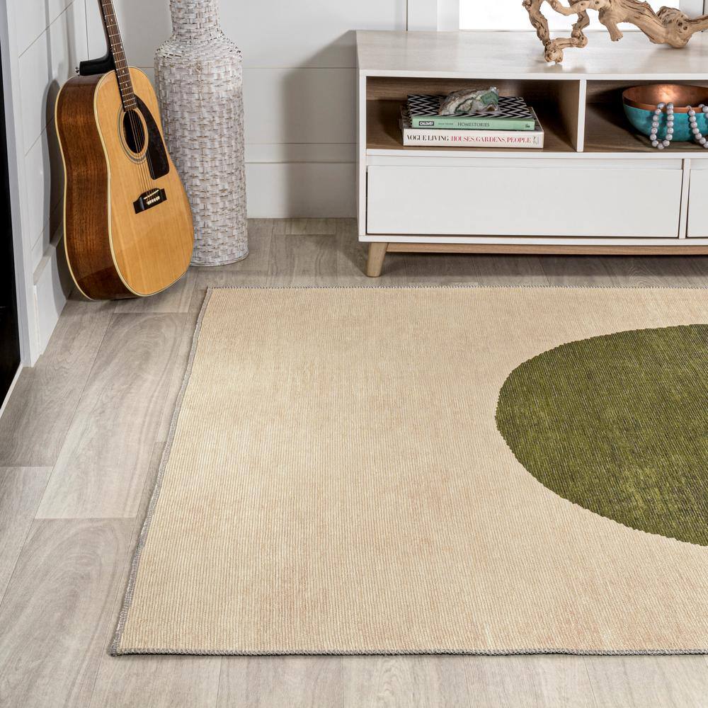 Cirkel 3' x 5' Cream/Green Geometric Synthetic Area Rug