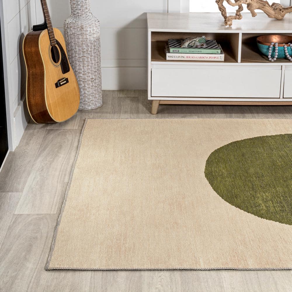 Scandinavian Minimalist Cream/Green Geometric 9' x 12' Area Rug