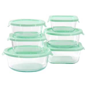 12 Piece Glass Food Storage Container Set with Plastic Lids in Mint