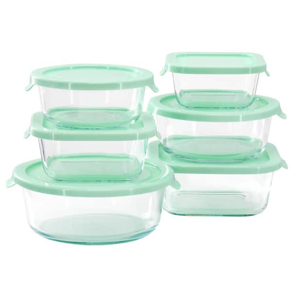 MARTHA STEWART 12 Piece Glass Food Storage Container Set with Plastic Lids in Mint