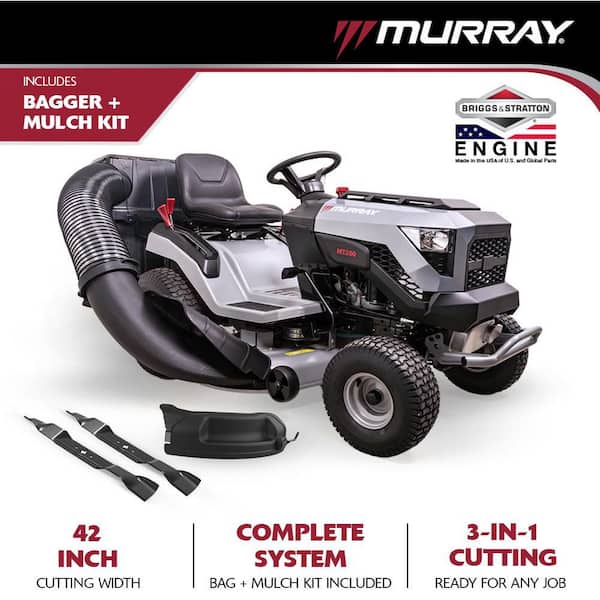 42 in. 19.0 HP Riding Lawn Tractor Mower, Mulching Kit and Double Bagger for 42 in. Deck Combo