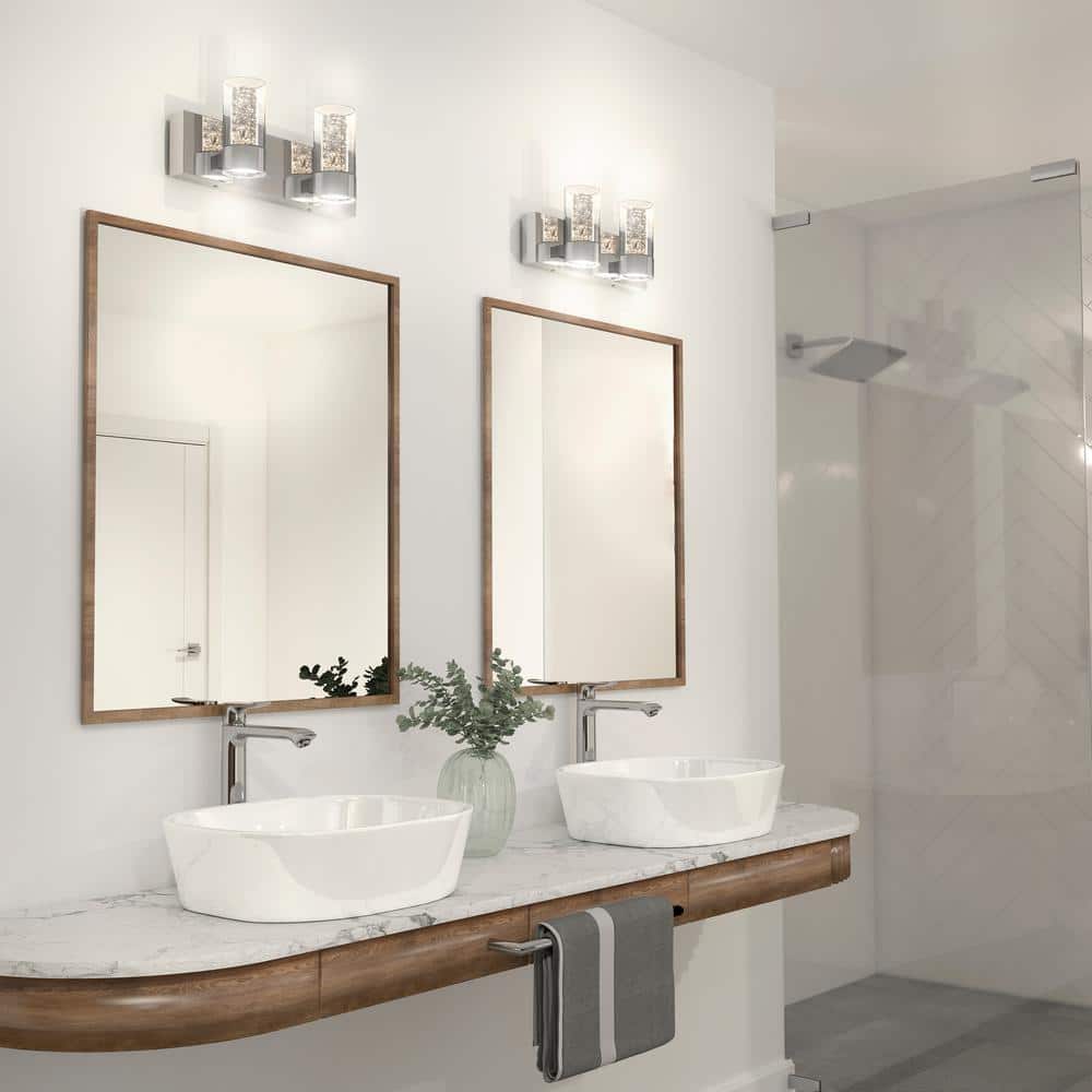 Chrome Rectangular Glass 2-Light LED Bathroom Vanity Fixture