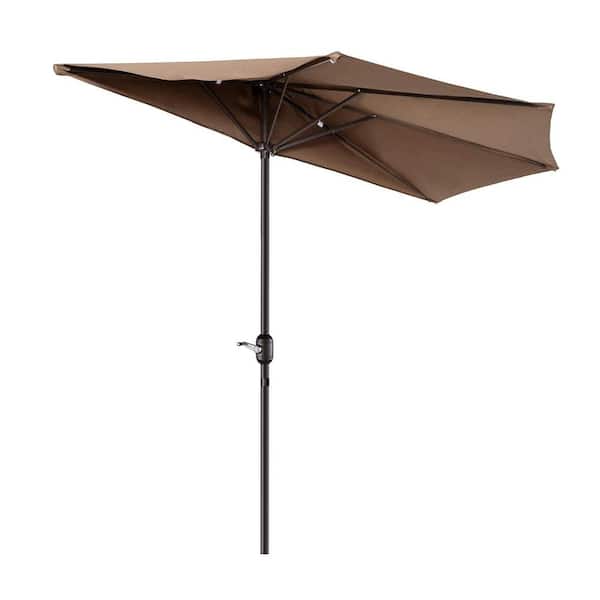 Unbranded 9 ft. Solid Steel Pole Market Half Patio Umbrella with Crank lift in Brown