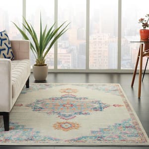Passion Grey/Multi 5 ft. x 7 ft. Bordered Transitional Area Rug