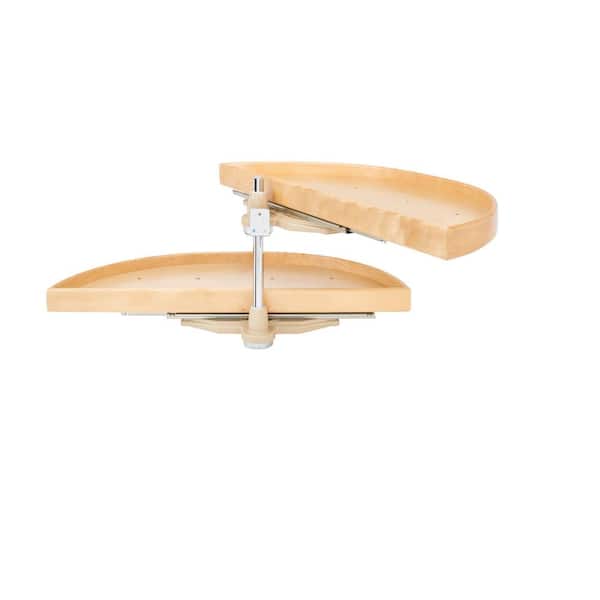 Natural Wood Pivot and Slide Half-Moon 2-Shelf Organizer for Blind Corner Cabinets