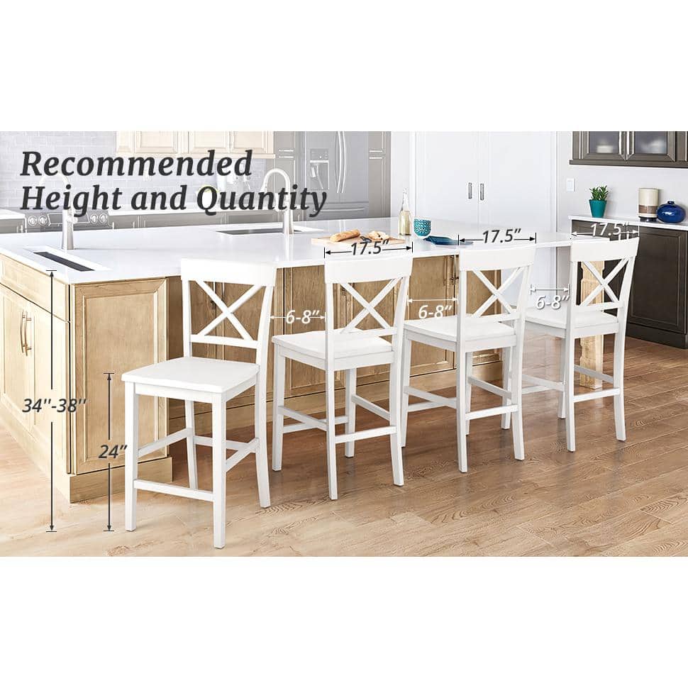 White Wood X-Back Counter Height Bar Stools Set of 2