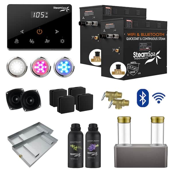 Black Series 24KW Steam Bath Generator with Wireless Remote, BLUETOOTH, WIFI, and Dual Aroma Pump in Matte Black