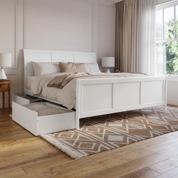 AFI Portland White Solid Wood Frame King Platform Bed with Matching Footboard and Storage Drawers