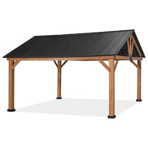 15 ft. x 13 ft. Cedar Wood Patio Gazebo with Black Galvanized Steel Roof and Ceiling Hook